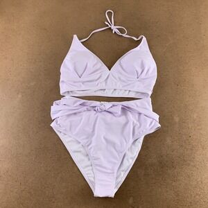 Sovoyontee Women's XL White 2 Piece High Waisted Tummy Control Bikini New *Flaw